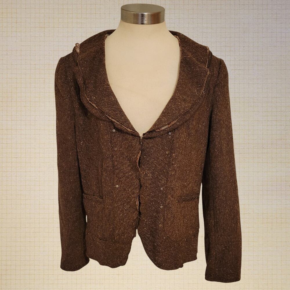 Coldwater Creek Brown Wool Blend Cottagecore Clasp Front Blazer Size 14